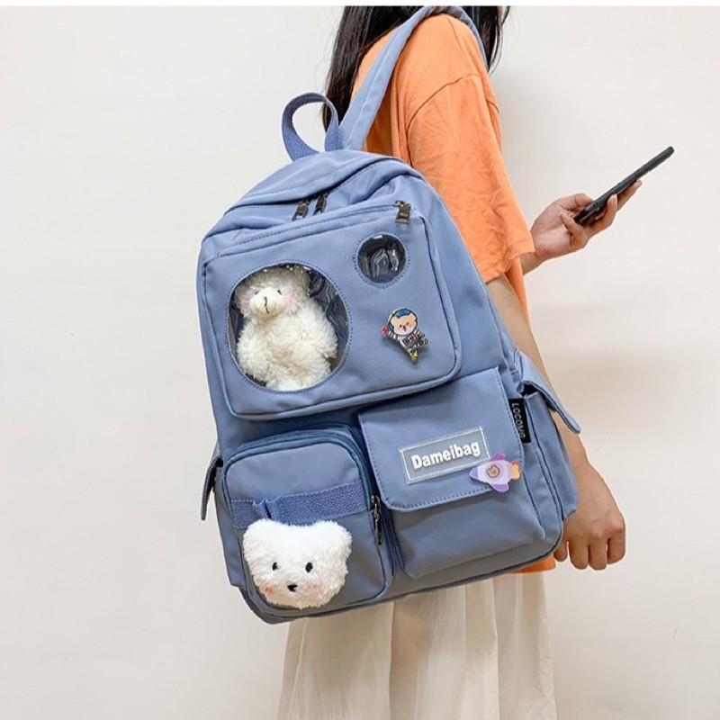 Balo Ulzzang Chống Nước, Balo Thời Trang Đi Học Nam Nữ DEMIBAG ĐẦU GẤU