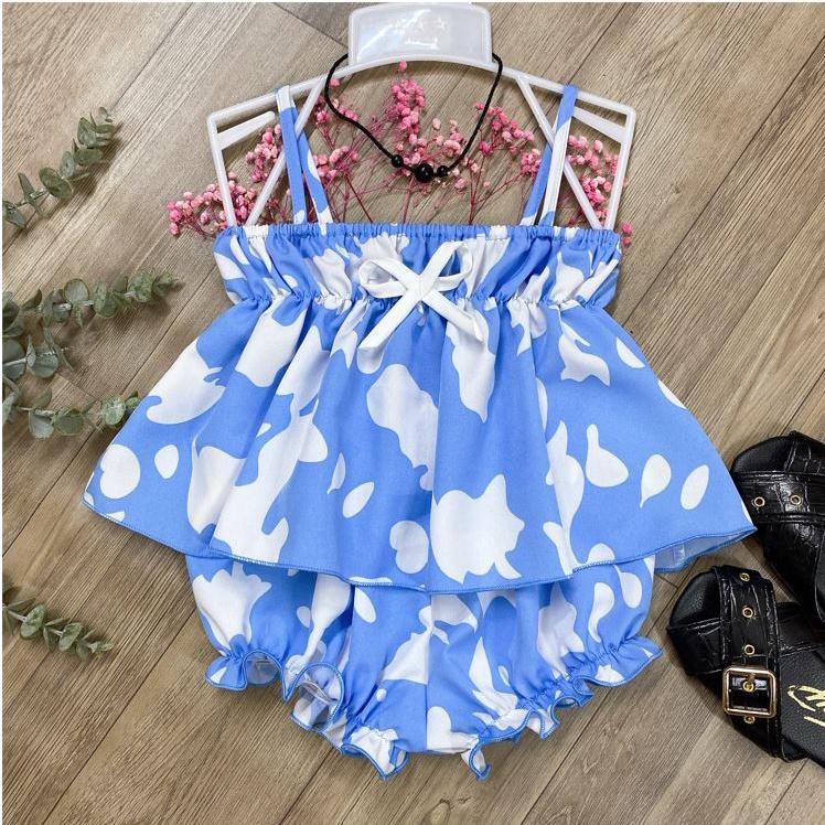 Bộ quần áo bé gái 2 dây màu bò xanh chất liệu lụa 8-23kg Angel Baby Thời Trang Thiết Kế