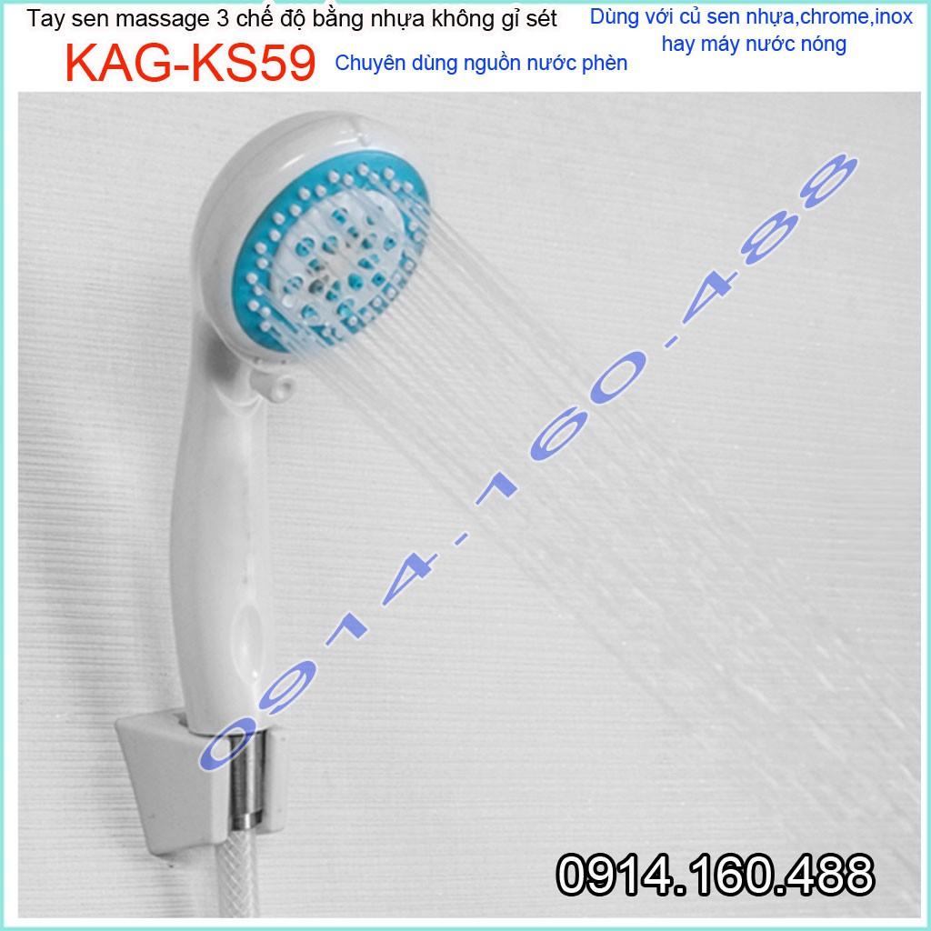 Vòi sen nhựa KAG-KS59 Shower head, trọn bộ bát sen nhựa 100% dùng vùng nước phèn không gỉ séc tia phun nước mạnh sử dụng