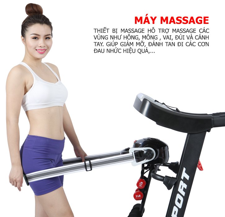 Máy chạy bộ điện tại nhà đa chức năng sport 400 tặng kèm tạ chân yoga cao cấp + đai massage rung giảm mỡ bụng + giá tập cơ bụng, máy chạy bộ tải trọng 150kg, vận tốc 12,8km/h, khung thép chịu lực sơn tĩnh điện