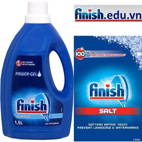 Combo Nước rửa bát Finish Gel 1.5L+ 1.5kg Muối rửa bát Finish Dùng cho Máy rửa bát