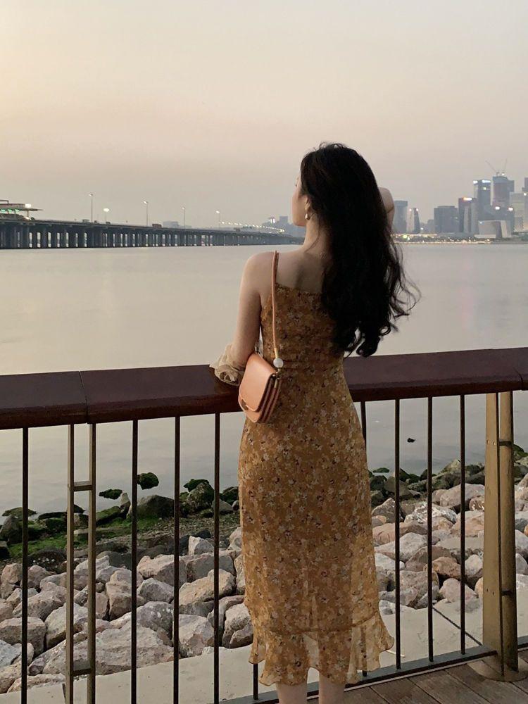 CHENGRUI Váy lụa trắng, váy lụa hoa, váy dài mùa hè 2023.