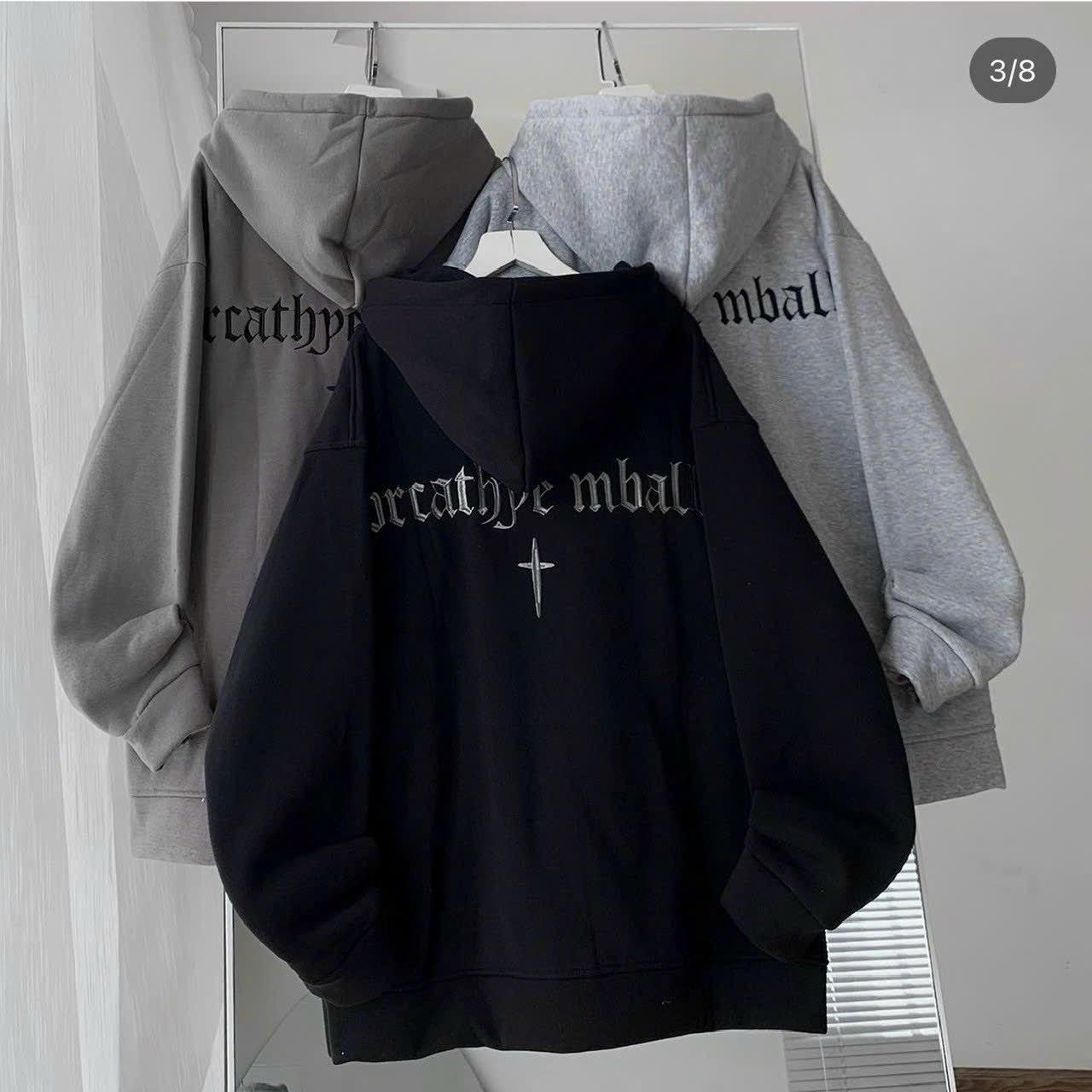 [FREESHIP] Áo Khoác Hoodie Zip Nam Nữ Chất Liệu Vải Nỉ Dày Có In Chữ Dấu Thập Ngay Áo Mang Cá Tính Form Rộng Hàng Hot Trend HTM FASHION - Black