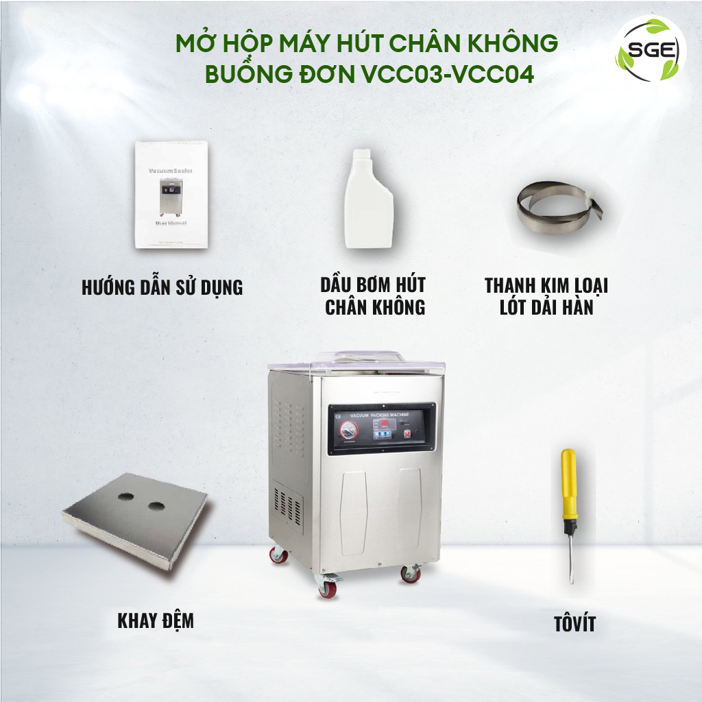 Máy Hút Chân Không/Máy Ép Chân Không Công Nghiệp Buồng VCC04, Hút Mọi Loại Thực Phẩm Khô, Nước, Mọi Loại Bao Bì, Không Kén Túi. Hàn Hút Tốc Độ Cao Liên Tục 24/7. Hàng Nhập Khẩu Chính Hãng SGE Thailand