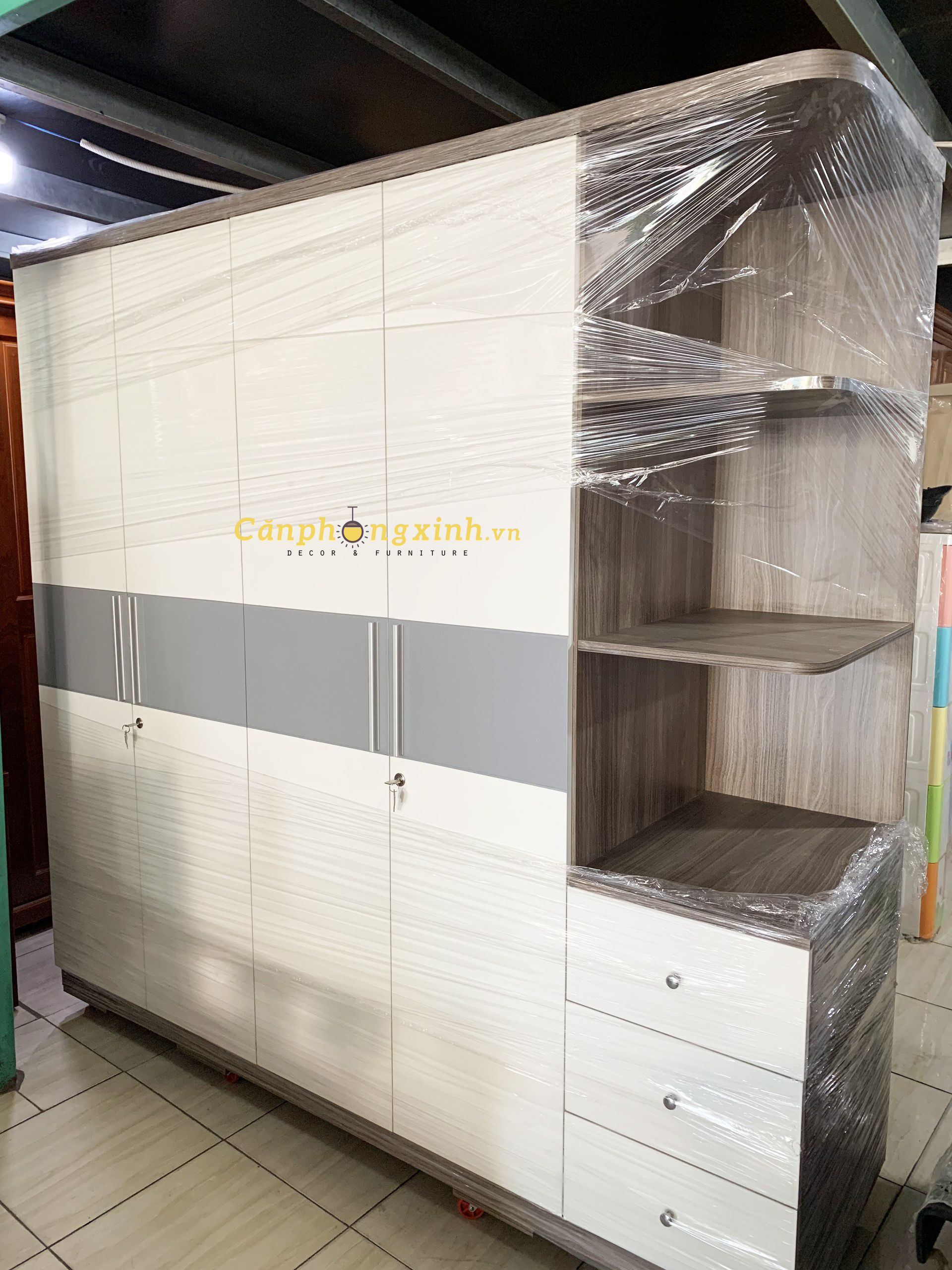 Tủ áo 4 cánh có kệ gỗ MDF CPX-T03