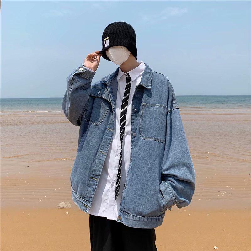 Hong Kong style retro light color denim jacket boys' spring and autumn Korean version trend loose and versatile casual fashion brand work jacket men's and women's lovers' casual versatile jacket