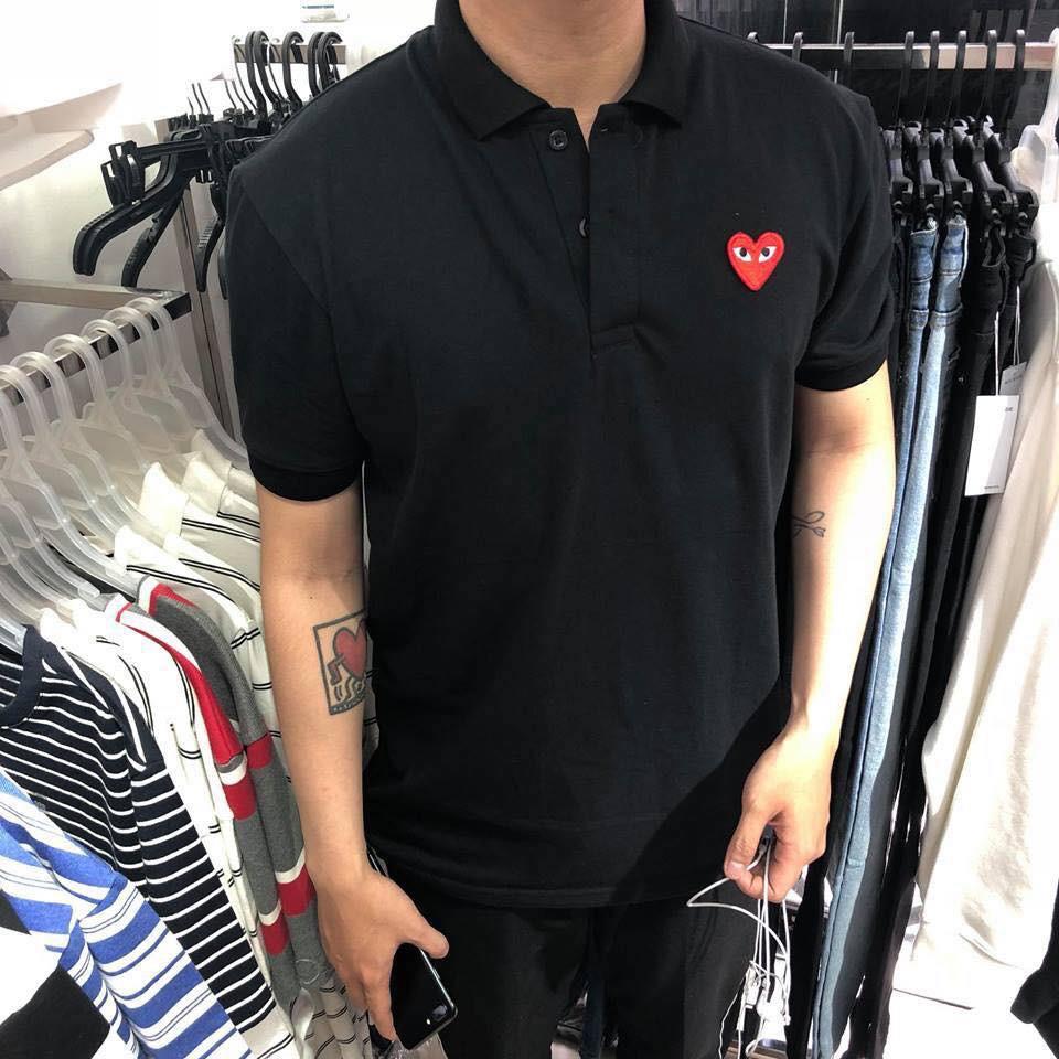 Áo Thun Polo Nam Nữ Thêu Tim Tay Lỡ Unisex