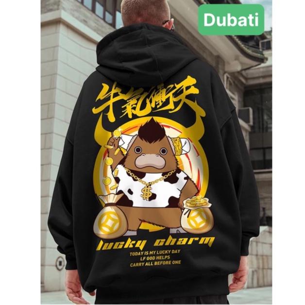 ÁO NỈ - ÁO HOODIE NAM NỮ CHẤT NỈ MỊN HÌNH TRÂU VÀNG FROM RỘNG- DUBATI FASHION