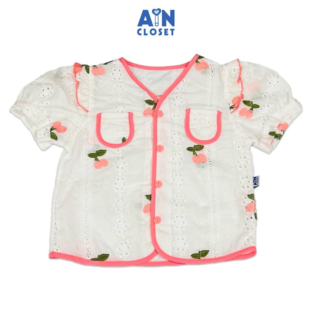 Áo Sơ mi Trắng Ngắn tay bé gái họa tiết Cherry Hồng Cotton Thêu - AICDBGEPXCWY - AIN Closet