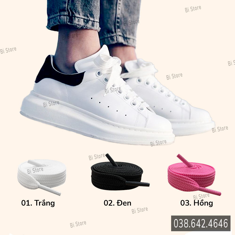 [Bán theo cặp] Dây giày MCQ bản to đen trắng rộng 1,5cm dài 120cm (1m2) [ảnh chụp thật, hàng có sẵn