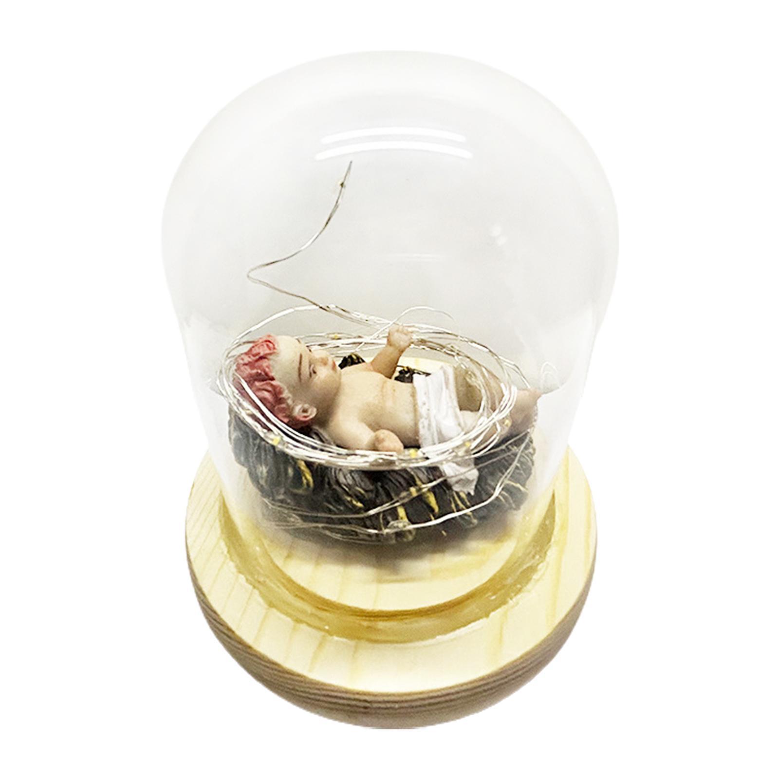 Infant Jesus Figurine with Glass Cover and Lights Jesus Doll for Decoration