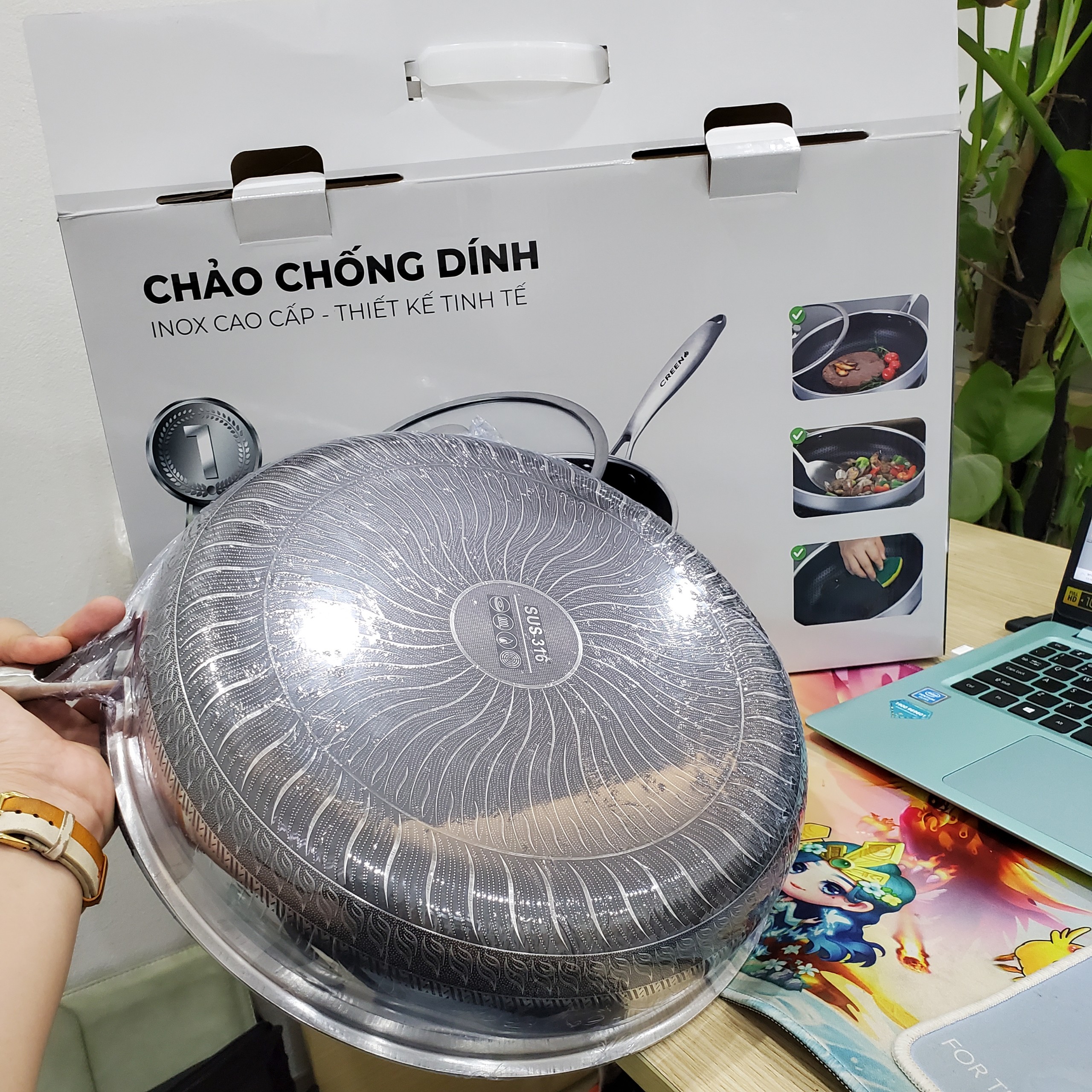 Chảo Chống Dính, Vân Tổ Ong Cao Cấp CREEN CR-NJA30IH Inox SUS304 Dùng Cho Tất Cả Các Loại Bếp - Hàng Chính Hãng