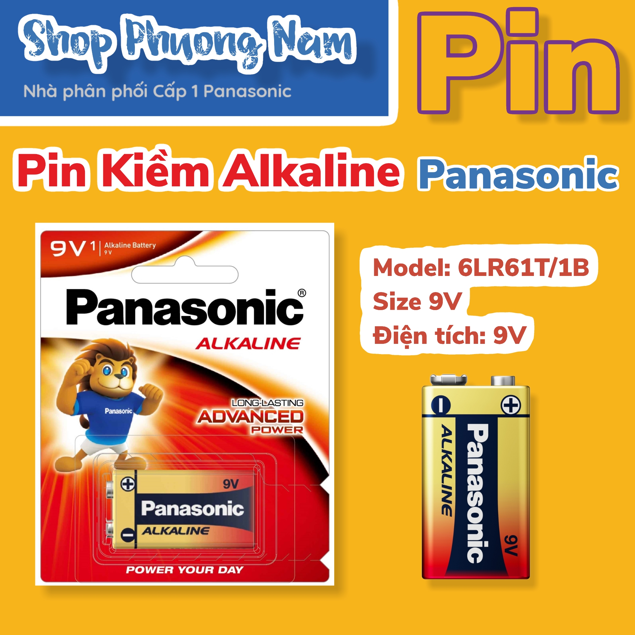 Pin tiểu Akaline Panasonic 9v vỉ 1 viên 6LR61T/1B (Hàng chính hãng)