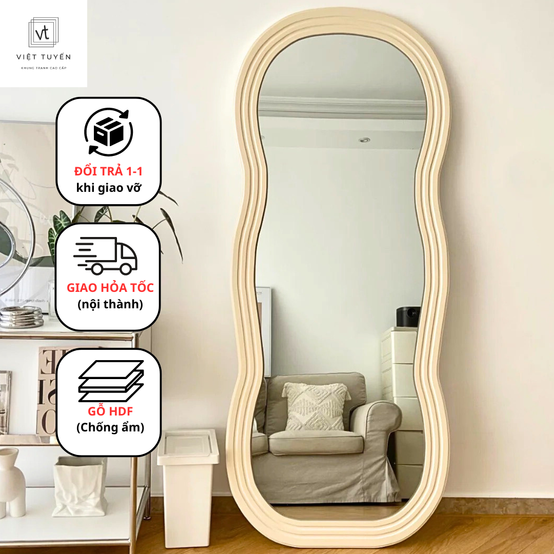 Gương toàn thân lượn sóng HDF Việt Tuyến - Kích thước 45x150cm - Trang trí phòng ngủ, phòng khách
