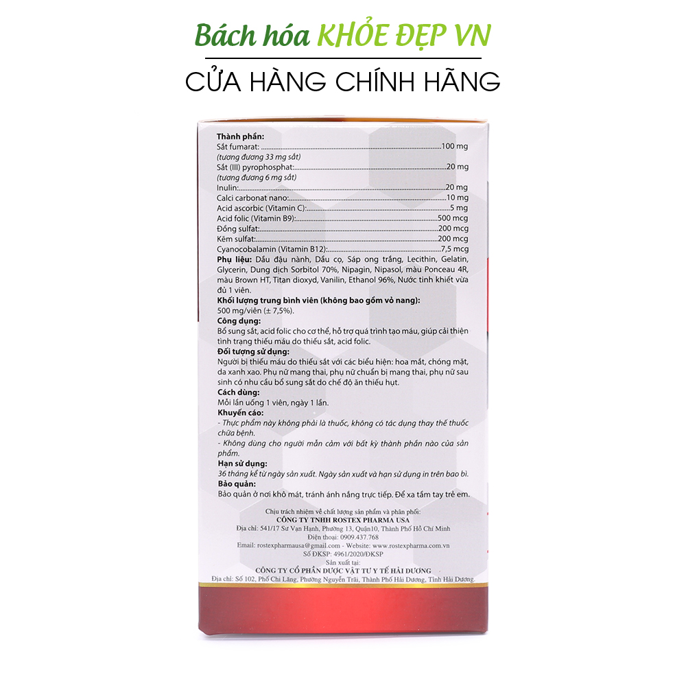 Viên uống bổ máu Fevitt Nano 4 mắt bổ sung Sắt, Acid Folic cho người thiếu máu - Hộp 100 viên