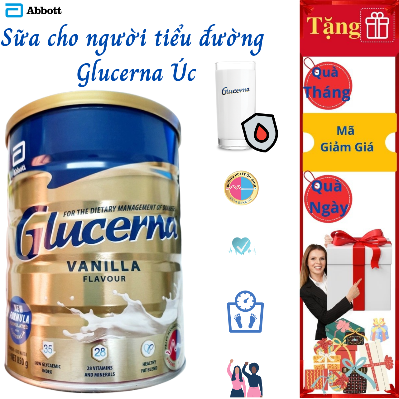 Sữa Dành Cho Người Tiểu Đường Abbott Glucerna Úc Bổ Sung Đầy Đủ Dinh Dưỡng Và Cân Bằng Đường Huyết - Lon 850g - Massel Official