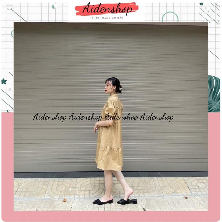 Váy bầu thiết kế Aidenshop đầm bầu thời trang sơ mi suông A chất thô đẹp công sở mát mùa hè