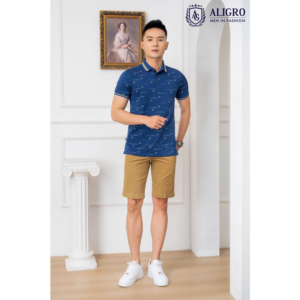 Áo polo, áo phông, áo thun cổ bẻ nam màu navy in thân Aligro chất liệu cotton, không xù, không bám dính ALGPLO68