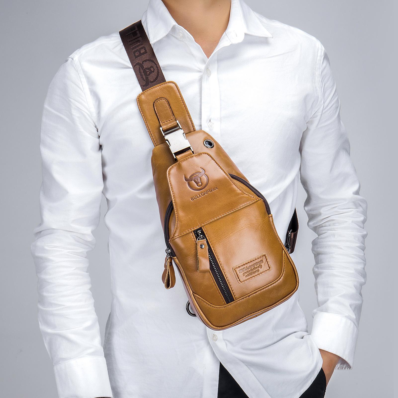 Balo Đeo Chéo Bằng Da Đeo Trước Ngực Chống Trộm Chống Nước Tiện Dụng Bullcaptain