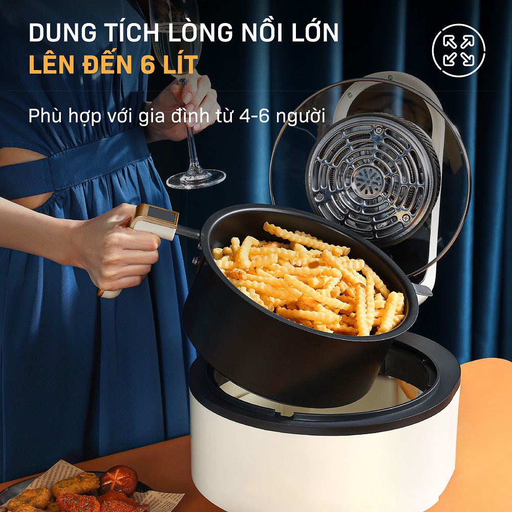 Nồi chiên không dầu 6L nhập khẩu Nhật Bản Fujihome điện tử mặt kính, bếp chiên không khí thế hệ mới - Hàng Chính Hãng