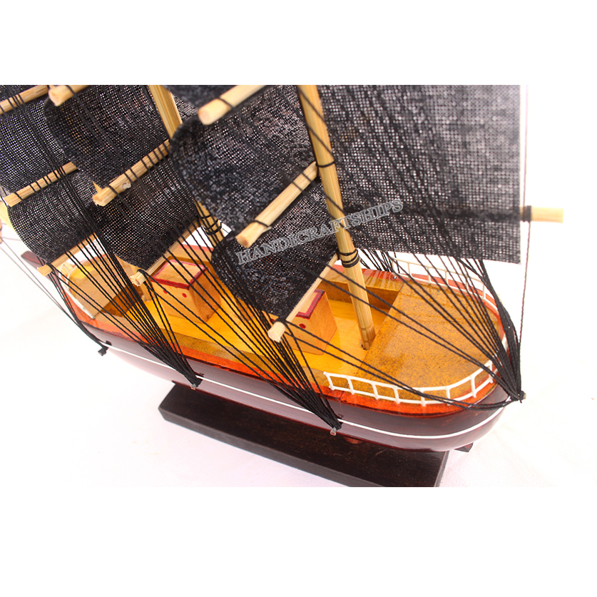 Combo 2 thuyền buồm bằng gỗ đen 25cm &amp; trắng 20cm (có video thuyền thật)