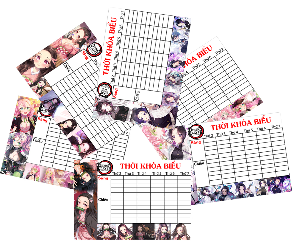 COMBO 5 THỜI KHOÁ BIỂU Kimetsu no Yaiba nhiều mẫu khasc nhau 15x21cm