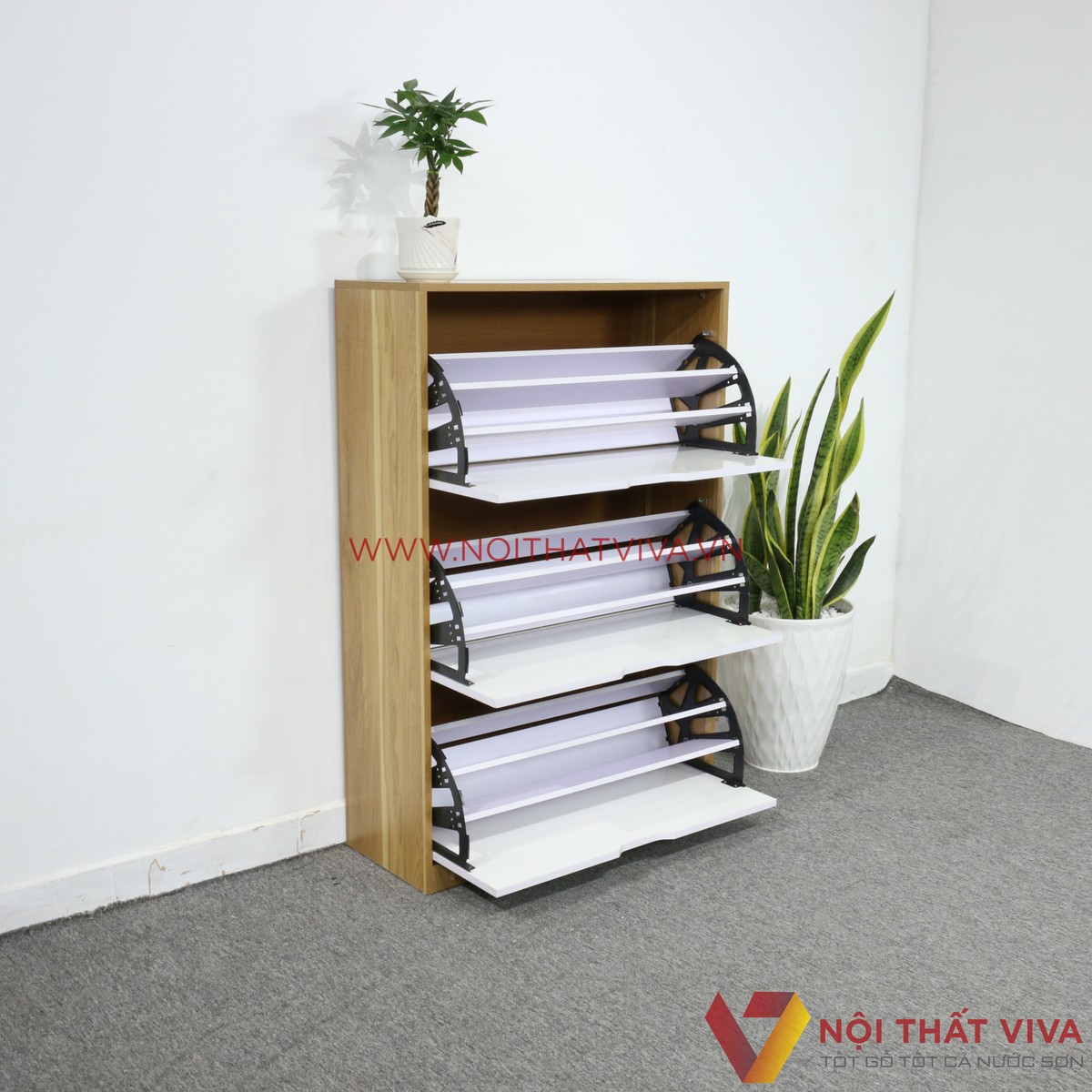 Tủ Giày Thông Minh Gỗ Công Nghiệp Màu Sọc Vàng 3 Tầng Đẹp Giá Rẻ