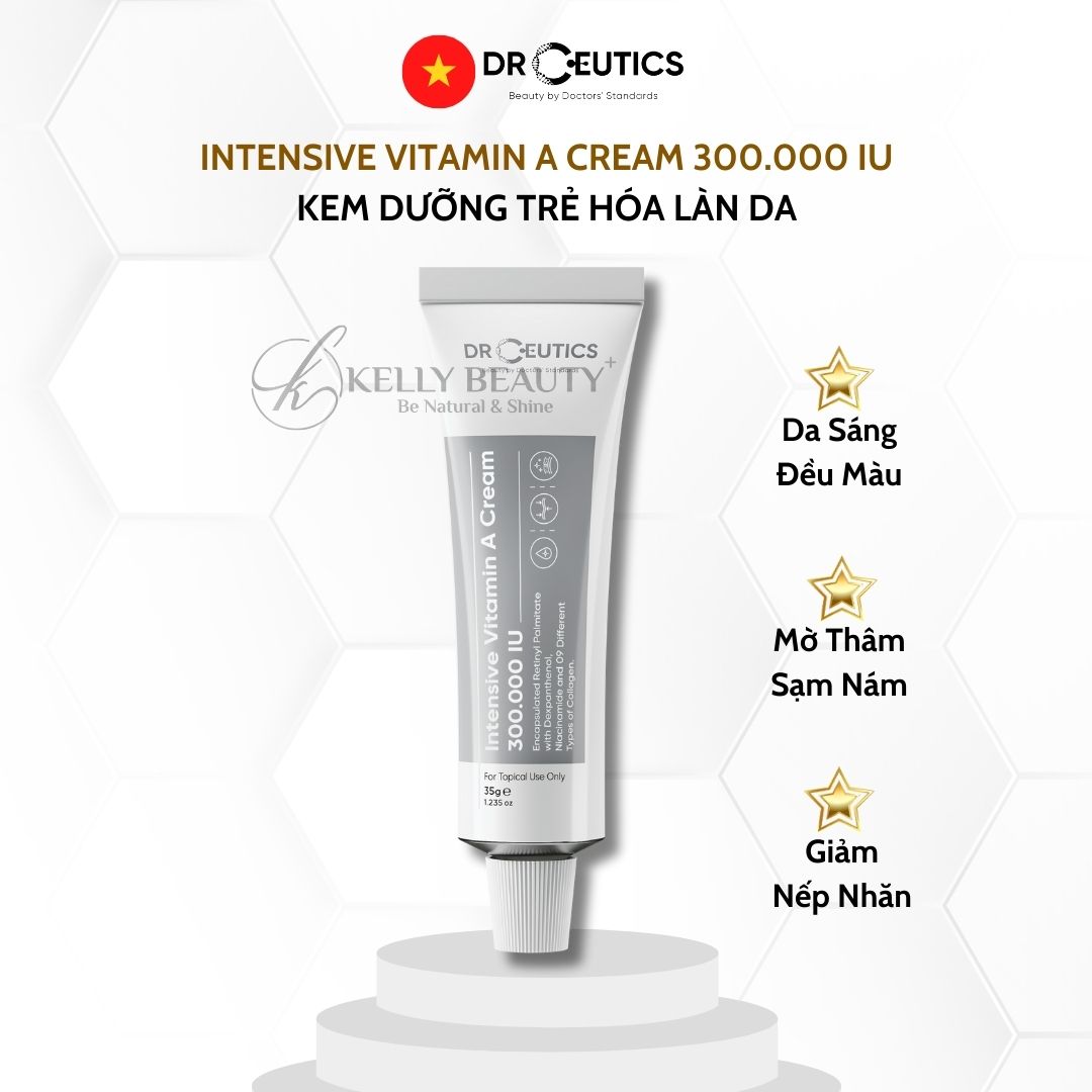 Kem Dưỡng Intensive Vitamin A Cream 300.000 IU DrCeutics - Mờ Nếp Nhăn, Căng Mịn; Sáng Da, Mờ Thâm Nám | Kelly Beauty