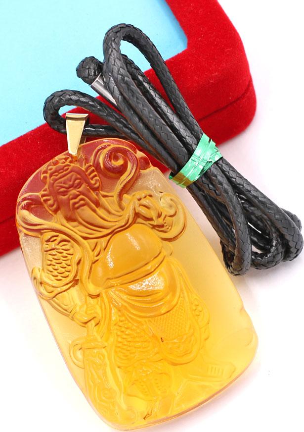 Dây chuyền mặt tượng Quan Công - pha lê vàng QC14  - kèm hộp nhung