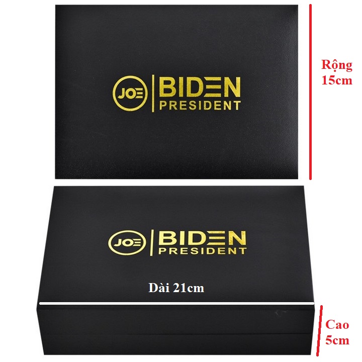 Hộp quà tặng kỷ niệm Tổng Thống Mỹ Joe Biden, Dùng để sưu tầm, lưu niệm, trưng bày bàn sách, bàn làm việc, kích thước 21x15x5cm, Màu đen - TMT Collection - SP005334