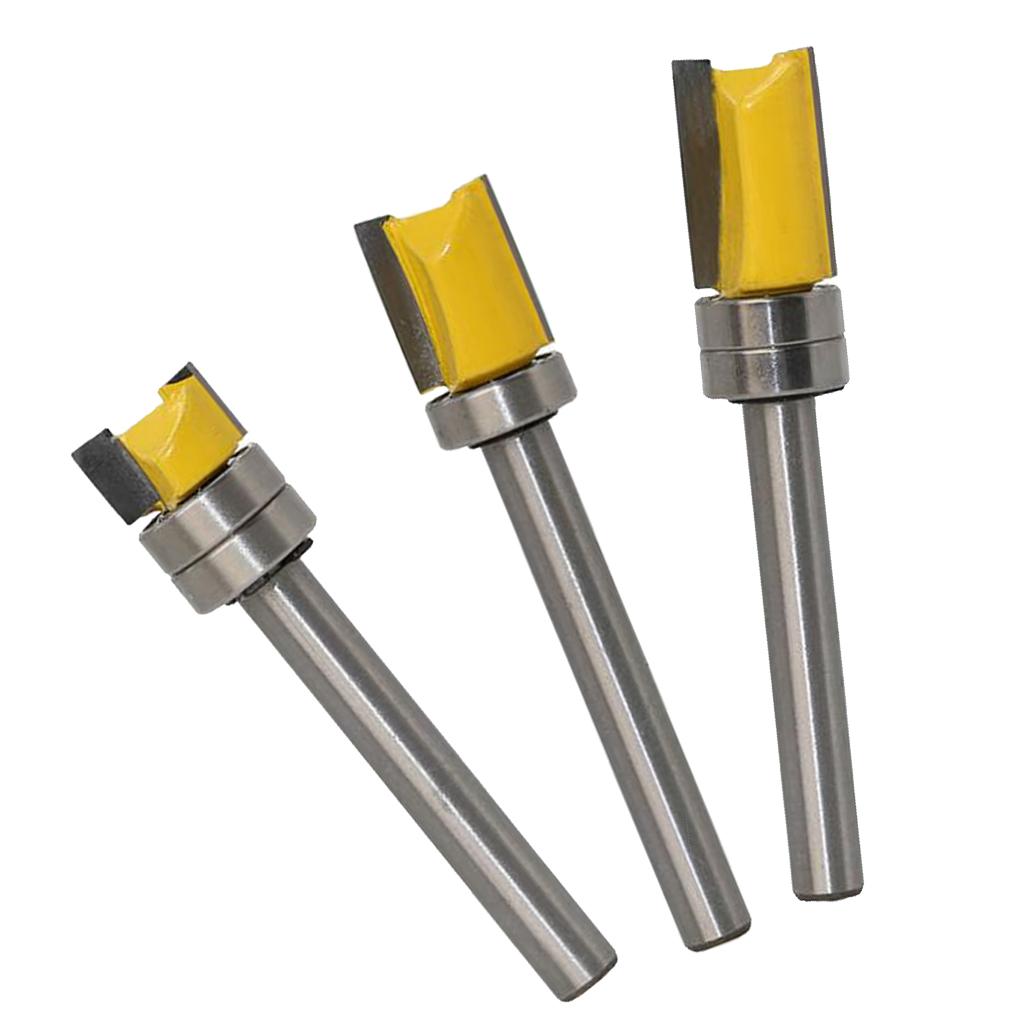 3Pcs Durable Hard Alloy Mortise Template Flush Trim Router Bit Milling Cutter 6mm Shank