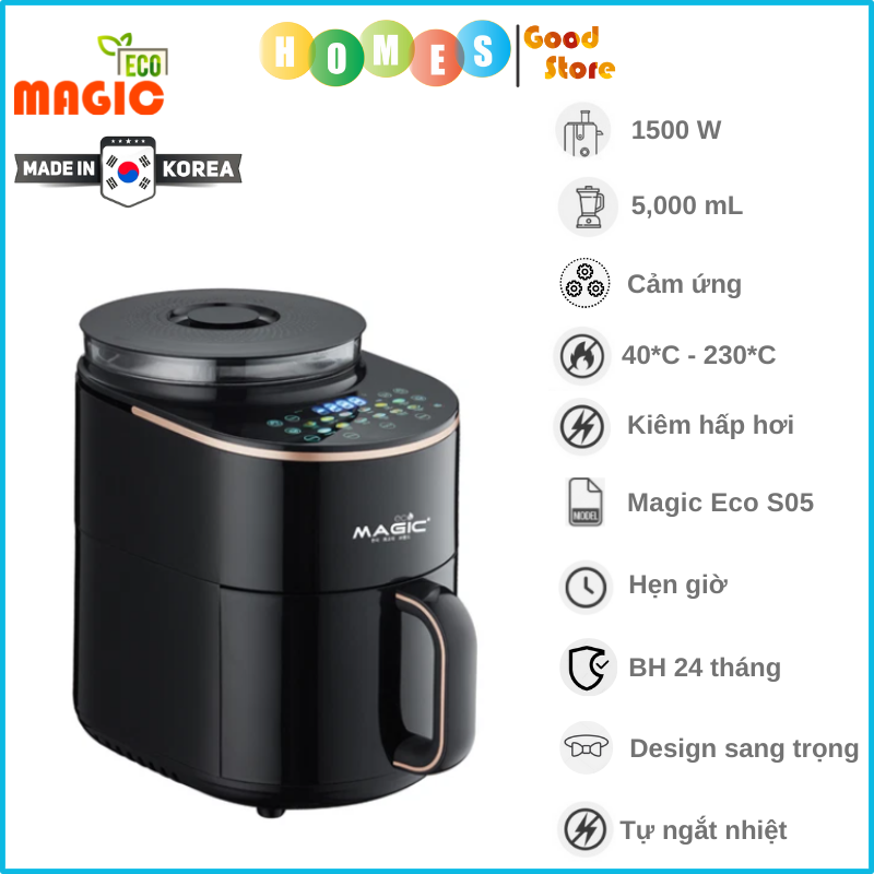 Nồi Chiên Không Dầu Kiêm Nướng MAGIC ECO S-05 Kiêm Hấp 14 Chương Chình Nấu Dung Tích 5L Công Suất 1500W - Hàng Chính Hãng