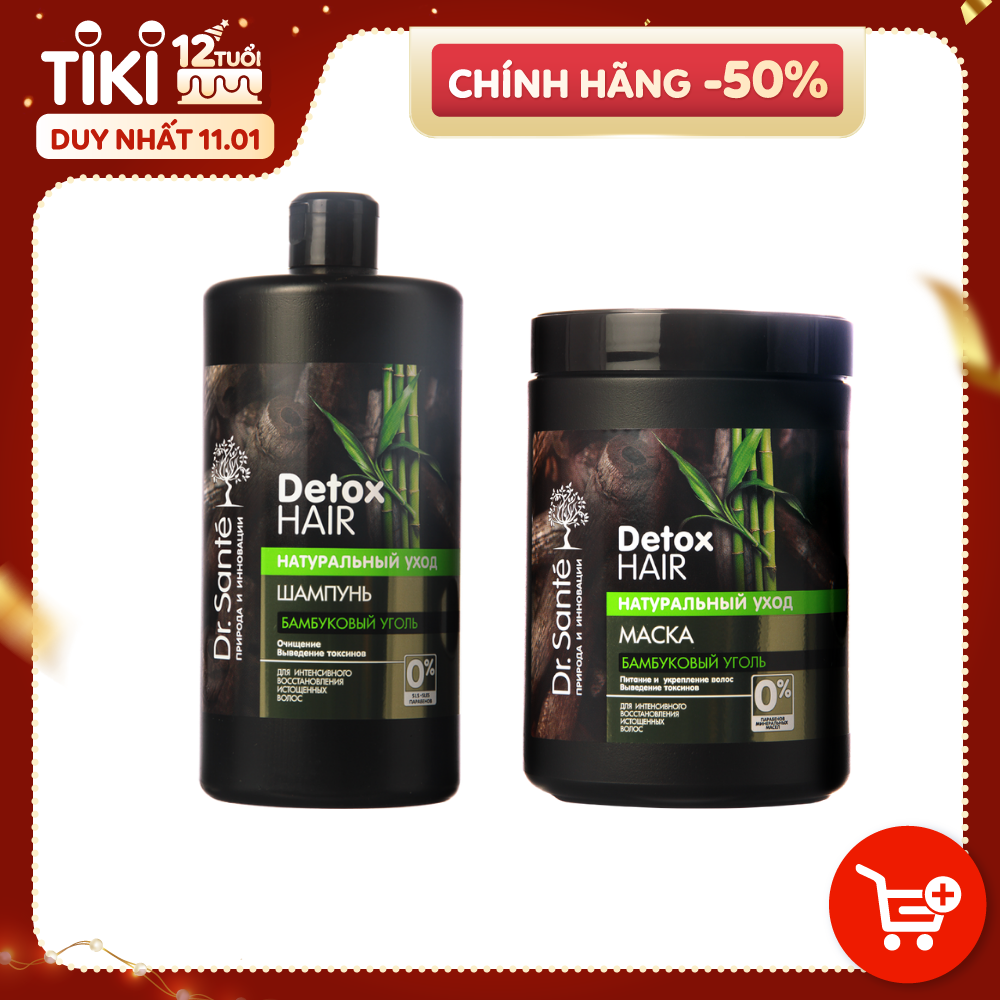 Bộ gội ủ Dr. Sante Detox Hair giúp làm sạch, mềm mượt tóc 2000 ml