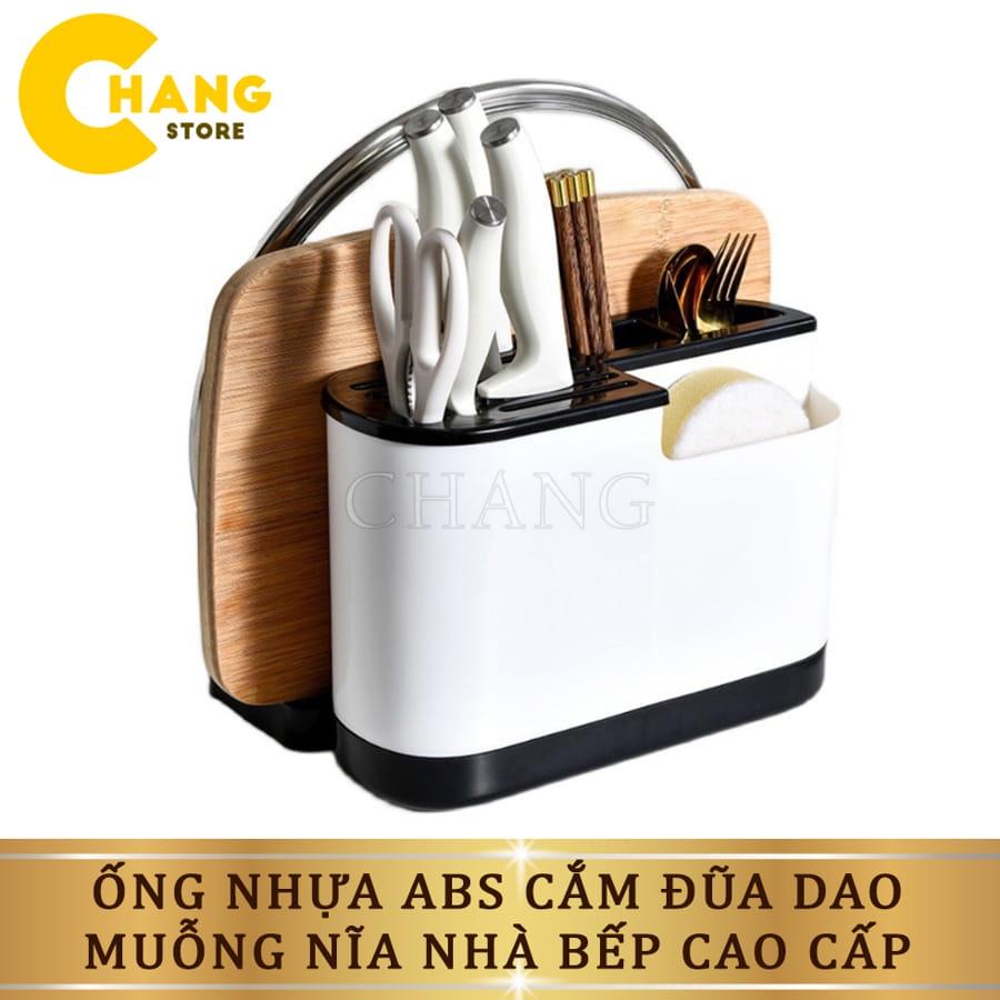 Ống Đựng Đũa Muỗng Cắm Dao Kết Hợp Giá Để Úp Thớt, Nắp Vung Chất Liệu Nhựa ABS An Toàn Tiện Lợi