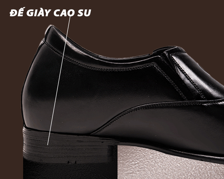 Giày Tăng Chiều Cao Nam T&amp;TRA Tăng Cao 5Cm- S1005 Đen trơn- Chất Liệu Da Bò Cao Cấp, Đế Cao Su Ghép, Phần Tăng Cao Ẩn Bên Trong