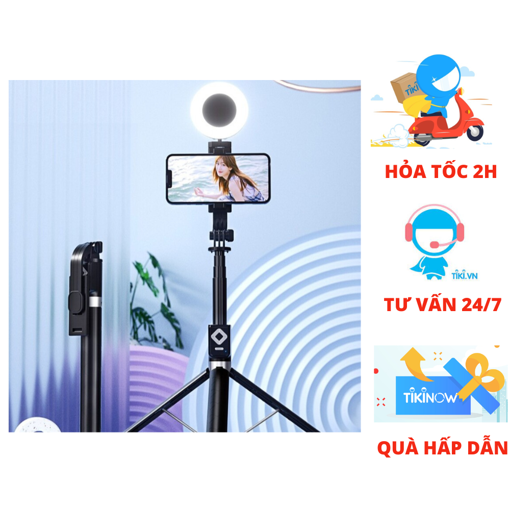 Tripod mini - Gậy chụp ảnh - gậy tự sướng bluetooth không dây BT11 Selfie stick Tripod CAO1,7 mét kèm đèn led và điền khiển chụp ảnh từ xa - Giao màu ngẫu nhiên - Hàng Chính Hãng