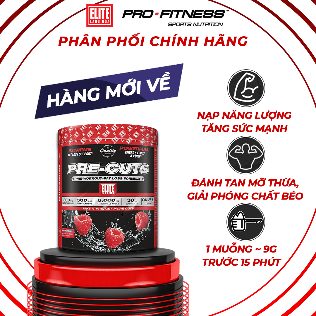 Pre - Workout Tăng Năng Lượng Trước Khi Tập Pre Cuts Elite Labs Usa - Giải Phóng Chất Béo, Hỗ Trợ Đánh Tan Tế Bào Mỡ 270G