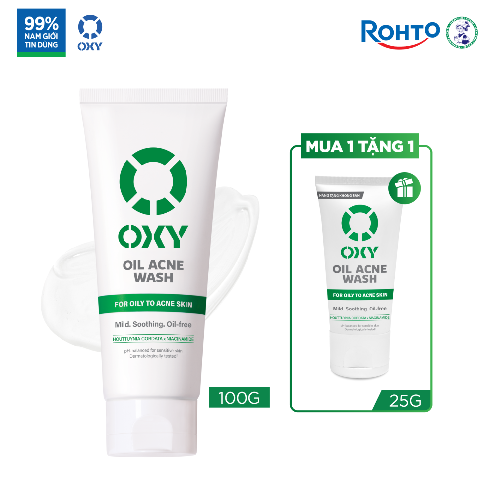 Sữa rửa mặt cho nam Oxy sạch dịu nhẹ, kiềm dầu dạng kem Oxy Oil Acne Wash 100g