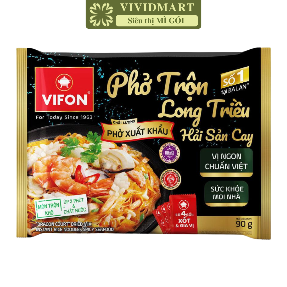 VIFON - Phở trộn Long Triều hương vị Hải Sản Cay, Phở trộn hải sản cay Long Triều, Phở trộn Vifon (90g/gói)