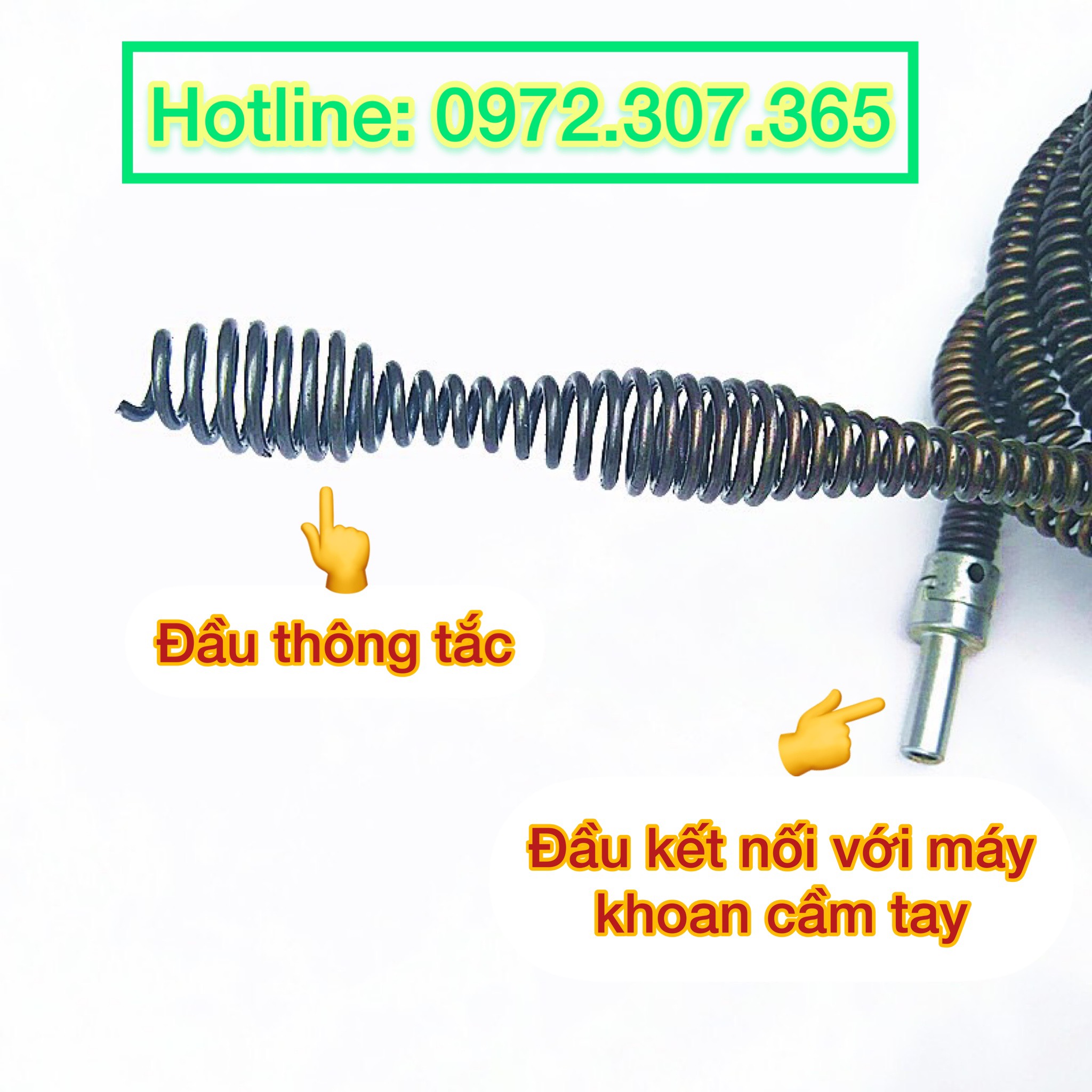 Dây thông tắc cống lò xo Ф10, dây thông nghẹt cống dùng cho máy khoan dài 15m dây lò xo + 1 đầu kết nối máy khoan