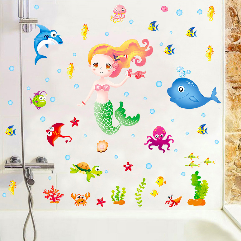 Decal dán tường nàng tiên cá và các sinh vật biển