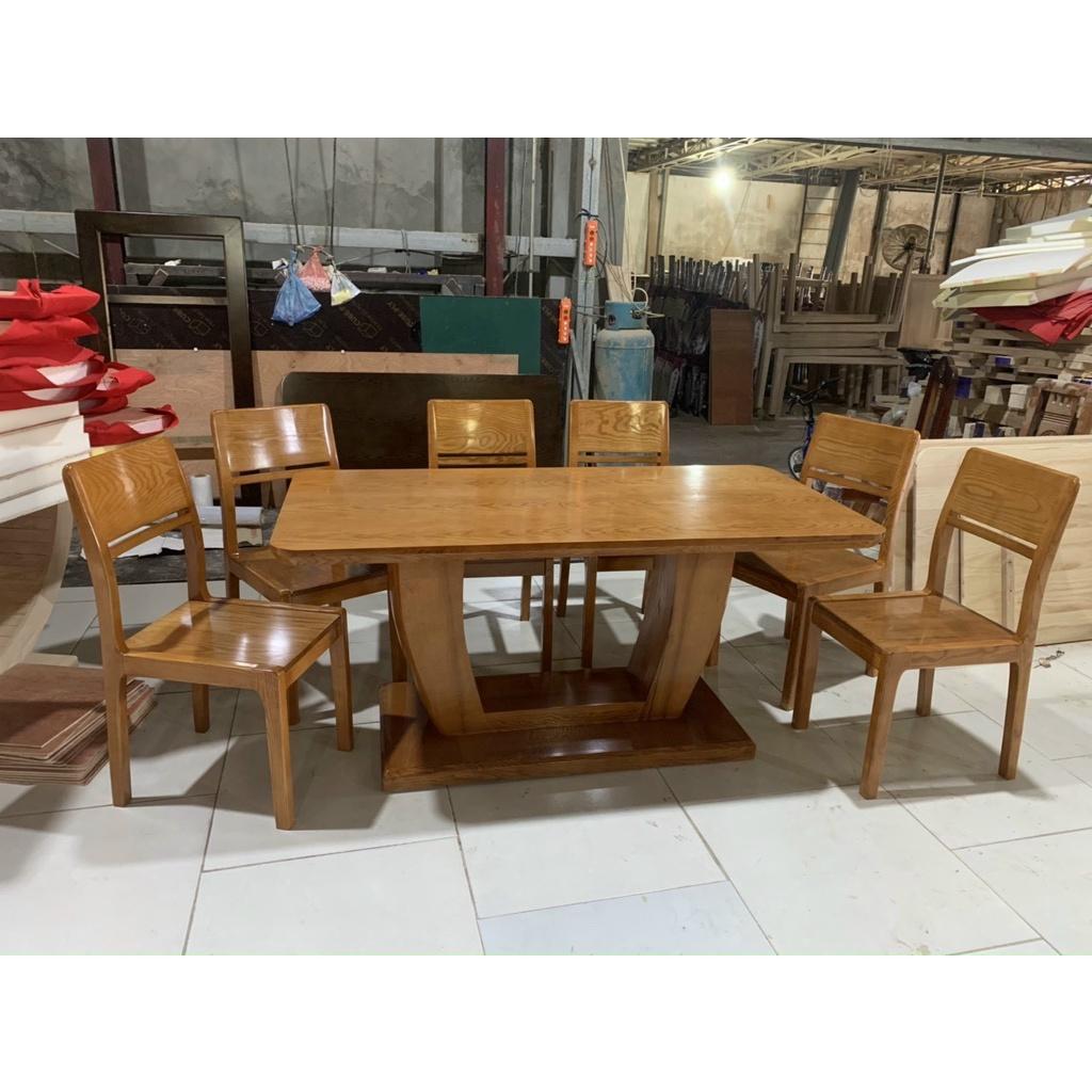Bàn ăn 6 ghế gỗ sồi nga kiểu chân thuyền