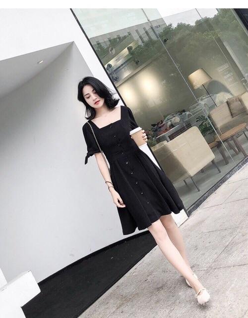 ĐẦM CỔ VUÔNG TAY NƠ kt