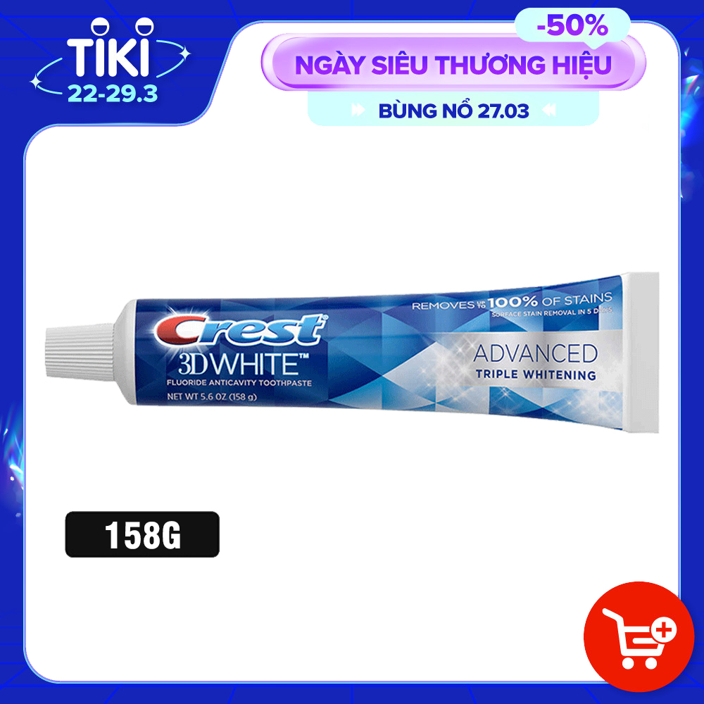 Kem đánh răng Crest 3D Advanced Triple Whitening 158g (Mỹ)