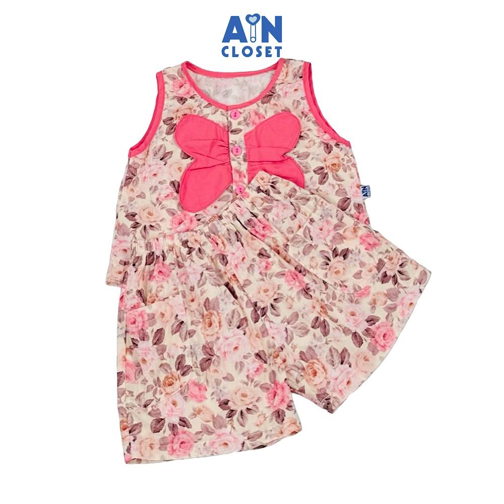 Bộ quần áo Ngắn bé gái họa tiết hoa Hồng Nâu cotton - AICDBGCGERHV - AIN Closet