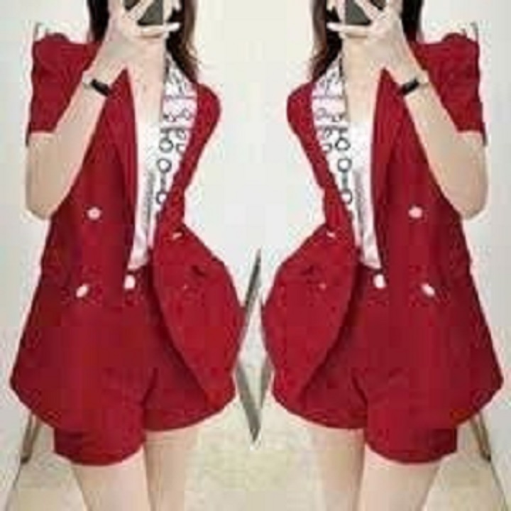 Set bộ vest short áo vest phối họa tiết + quần short chất cotton lụa cao cấp