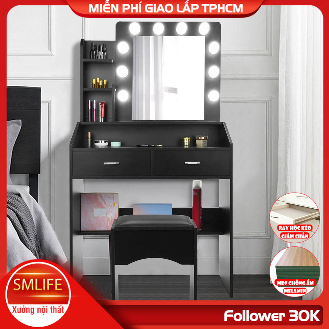 Bàn phấn đèn LED gỗ MDF cao cấp SMLIFE Mazzda