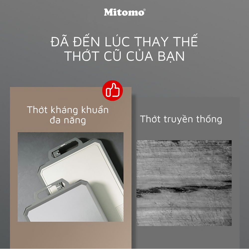 Thớt hai mặt kháng khuẩn inox 304 cao cấp, nhựa lúa mạch Mitomo MT-304PP Hàng chính hãng