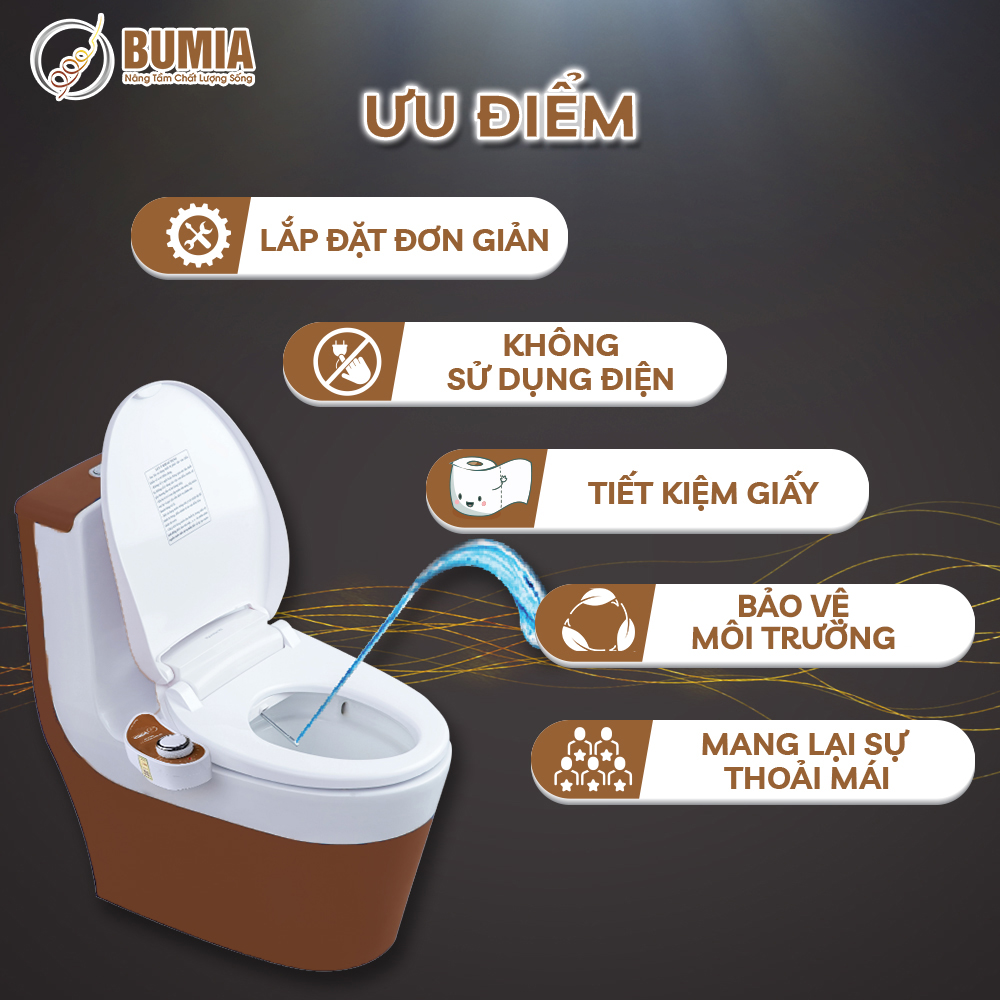 Nắp bồn cầu thông minh dùng cơ, tự rửa vệ sinh hậu môn và vệ sinh cho phụ nữ Bumia bidet, vòi xịt vệ sinh thông minh, mã sản phẩm BM-01V