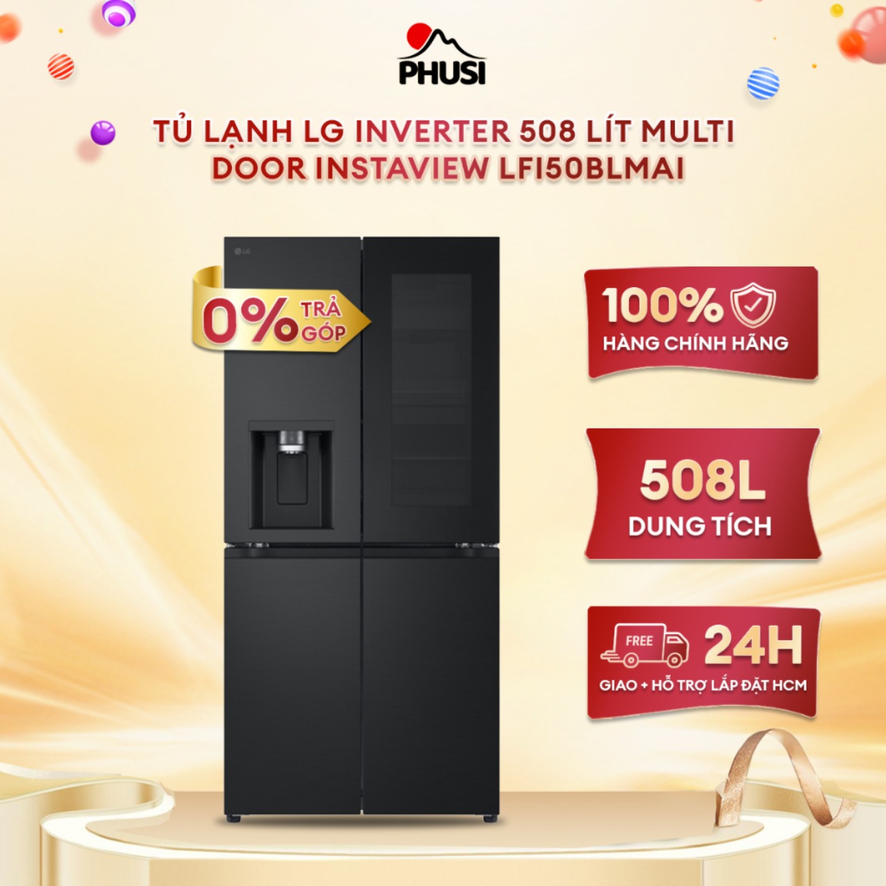 Tủ lạnh LG Inverter 508 lít Multi Door InstaView LFI50BLMAI - hàng chính hãng - chỉ giao nội thành HCM